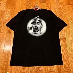 Vintage Makaveli Tupac Shakur Big Face Portrait Rap T-Shirt Black 2XL